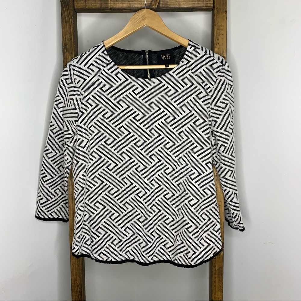 W5 Monochrome Geometric Pattern Blouse M